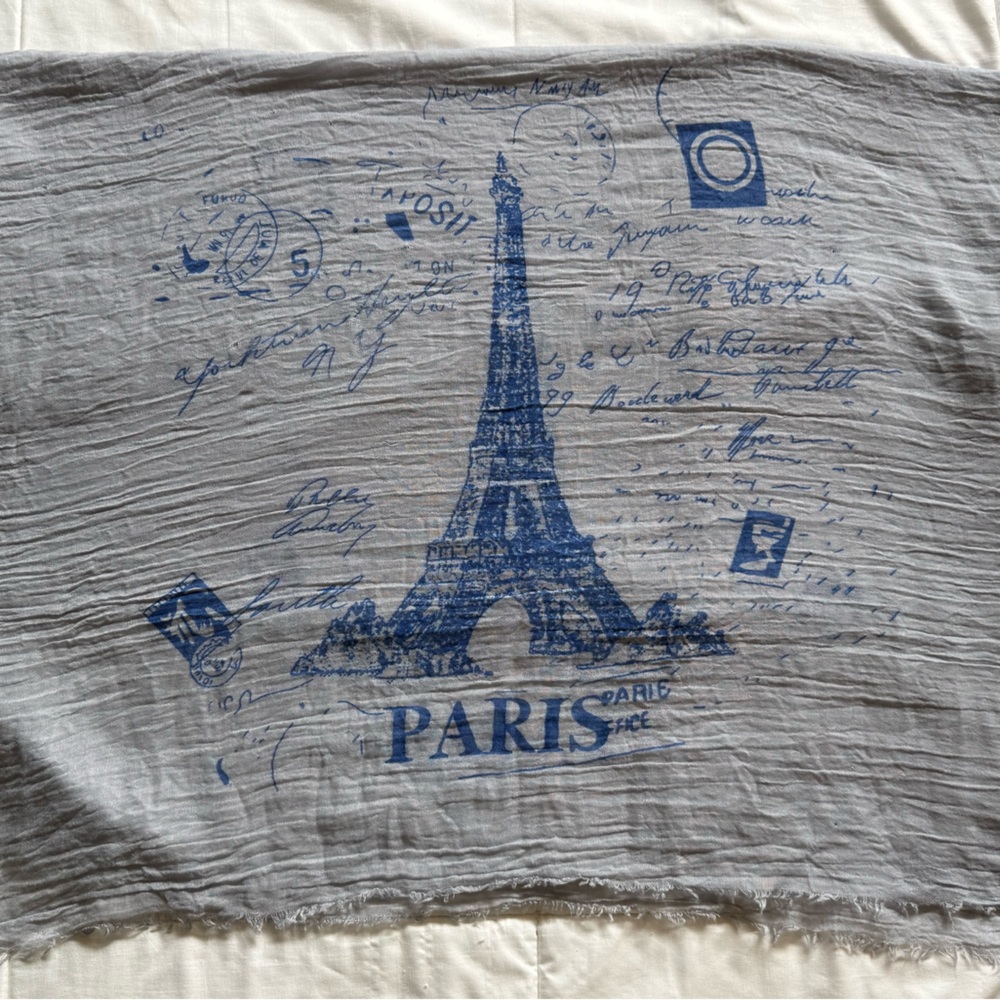 Paris Eiffel Tower Lightweight Scarf in Blue on Light Gray